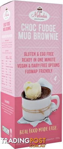 Melindas Choc Fudge Mug Brownie Pre-Mix  200g - Melindas Gluten Free Goodies - 9340527001250