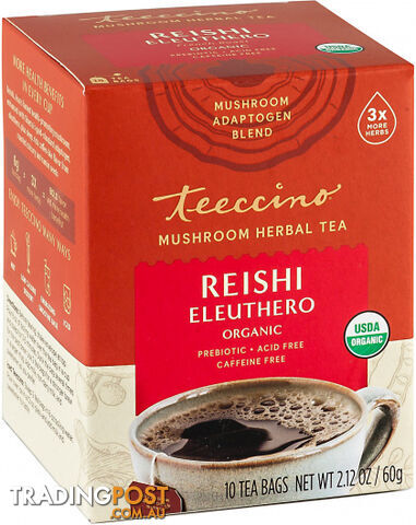 Teeccino Reishi Eleuthero Mushroom Adaptogen 10Teabags Box 60g - Teeccino...