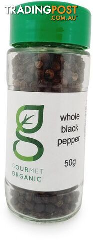 Gourmet Organic Whole Black Pepper Shaker 50g - Gourmet Organic Herbs - 9332974002164