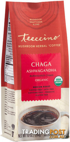 Teeccino Chaga Ashwagandha Butterscotch Cream Mushroom Herbal Coffee 284g - Teeccino Caffeine Free - 795239850204