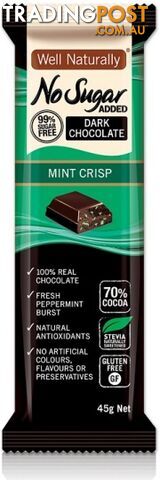 Well Naturally No Sugar Added Dark Chocolate Mint Crisp 45gx16Bars - Well Naturally - 9311914601421