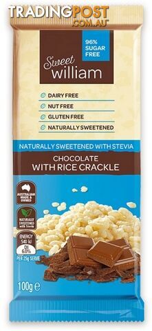 Sweet William Chocolate with Rice Crackle (Stevia sweetened) 100g - Sweet William - 9311259422132