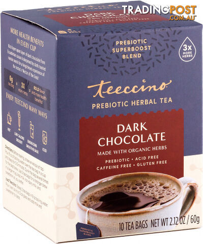 Teeccino Dark Chocolate Prebiotic 10Teabags Box 60g - Teeccino Caffeine Free -...