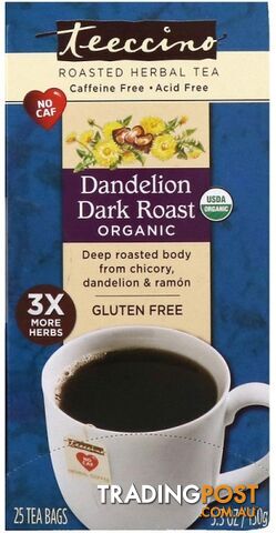 Teeccino Dandelion Dark Roast Herbal Tea 25 Teabags 150g - Teeccino Caffeine...