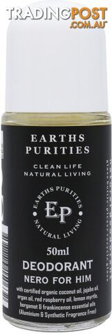 Earths Purities Mens Natural Nero for Him Liquid Roll On Deodorant 50ml - Earths Purities - 797776150632