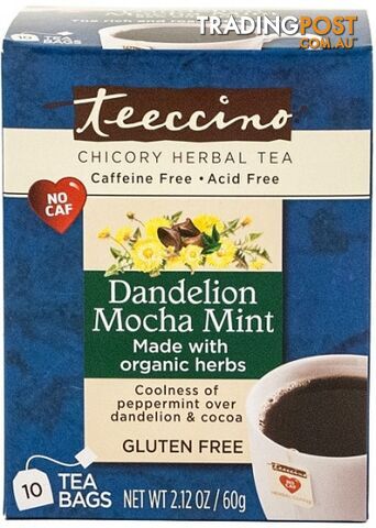 Teeccino Dandelion Mocha Mint Roasted Herbal Tea 10 Teabags - Teeccino Caffeine...
