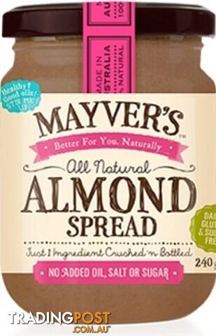 Mayvers Almond Butter Spread 240g - Mayvers - 9310885100018