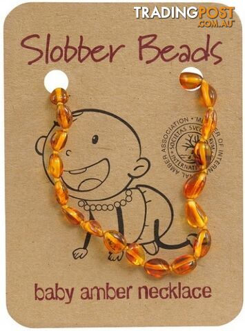 Slobber Beads Baltic Amber Baby Teething Necklace Honey Oval - Slobber Beads - 080687466054