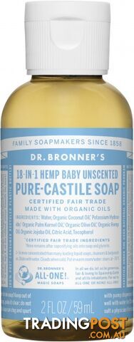 Dr Bronner's Pure Castile Liquid Soap Baby Unscented 59ml - Dr Bronner's - 018787772027