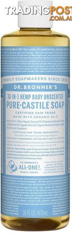 Dr Bronner's Pure Castile Liquid Soap Baby Unscented 473ml - Dr Bronner's - 018787762165