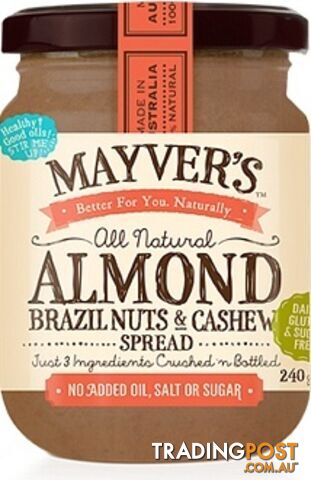 Mayvers Almond, Brazil & Cashew Butter Spread 240g - Mayvers - 9310885100025