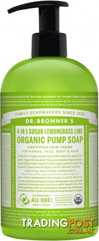 Dr Bronner's Organic Pump Soap Lemongrass Lime 710ml - Dr Bronner's - 018787960059