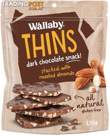 Wallaby Thins Dark Chocolate Snack with Roasted Almonds 130g - Wallaby -...