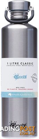 Cheeki Stainless Steel Bottle Silver 1L - Cheeki - 9342192004543