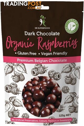 Dr Superfoods Dark Chocolate Organic Raspberries 125g - Dr Superfoods - 0680569506696