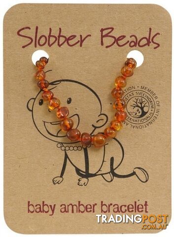 Slobber Beads Baltic Amber Baby Teething Bracelet Cognac Oval - Slobber Beads - 080687452125