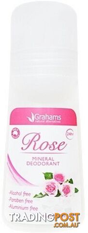 Grahams Rose Mineral Deodorant Roll On 65ml - Grahams - 9332996000520