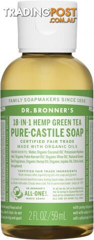 Dr Bronner's Pure Castile Liquid Soap Green Tea 59ml - Dr Bronner's - 018787779026
