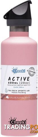 Cheeki Stainless Steel Bottle Insulated Pink Sports Lid 600ml - Cheeki - 9342192005038