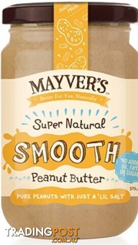 Mayvers Super Natural Smooth Peanut Butter  375g - Mayvers - 9310885115500