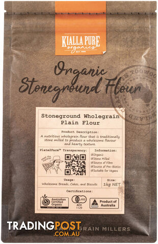 Kialla Organic Stoneground Wholegrain Plain Flour 1Kg - Kialla Pure Organics -...