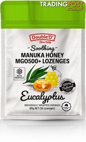 Double D Manuka Honey MGO500+ 16 Lozenges Eucalyptus w/Propolis  80g - Double D - 9324956001005