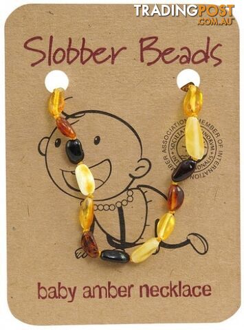 Slobber Beads Baltic Amber Baby Teething Necklace Multi Oval - Slobber Beads - 080687466085