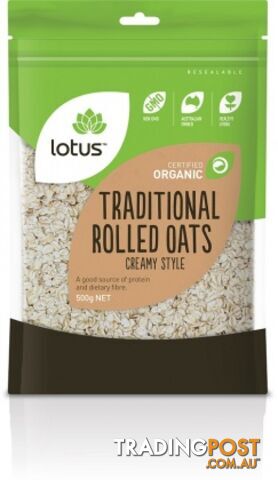 Lotus Organic Traditional Rolled Oats Creamy Style 500gm - Lotus - 9317127640264