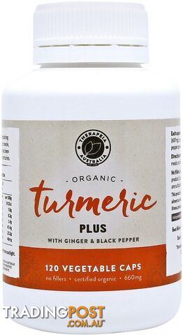 Therapeia Australia Organic Turmeric Plus with Ginger & Black Pepper 660mg 120 caps - Therapeia Australia - 9321207008967