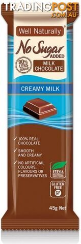 Well Naturally No Sugar Added Creamy Milk Chocolate 45gx16Bars - Well Naturally - 9311914800008