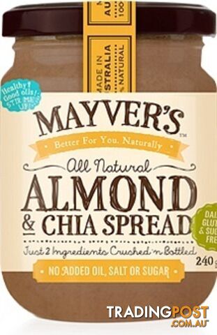 Mayvers Almond Butter & Chia Spread 240g - Mayvers - 9310885100049