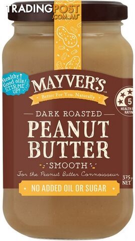 Mayvers Dark Roasted Peanut Butter Smooth 375g - Mayvers - 9310885115593