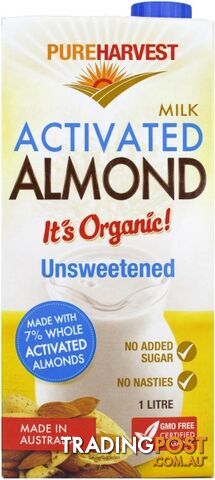 Pure Harvest Organic Unsweetened Activated Almond Milk 1L - Pure Harvest - 9312231001215