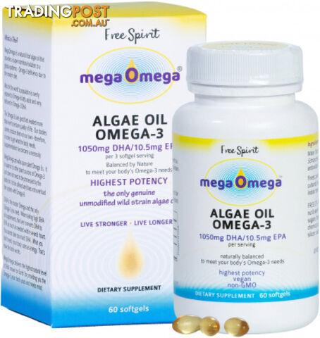 Free Spirit MegaOmega Algae Oil Omega-3  60Softgels - Free Spirit - 9347986003696