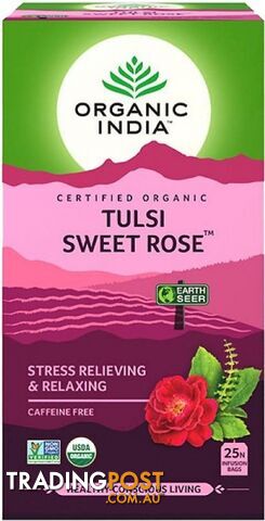 Organic India Tulsi Sweet Rose Tea 25Teabags - Organic India - 801541605002