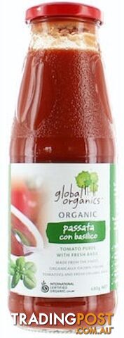 Global Organics Tomato Puree with Basil (Passata Con Basilico) Glass 680g - Global Organics - 9326721009605