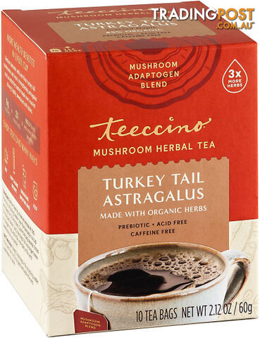 Teeccino Turkey Tail Astragalus Mushroom Adaptogen 10Teabags Box 60g - Teeccino...