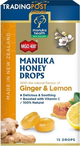 Manuka Health MGO 400+ Manuka Honey Drops Lemon & Ginger Lozenges 15s - Manuka Health - 9421023628773