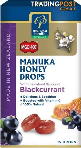 Manuka Health MGO 400+ Manuka Honey Drops Blackcurrant Lozenges 15s - Manuka Health - 9421023628797