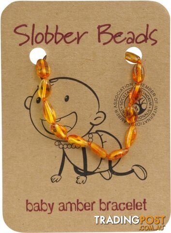 Slobber Beads Baltic Amber Baby Teething Bracelet Honey Oval - Slobber Beads - 080687466146