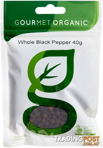 Gourmet Organic Pepper Black Whole 40g Sachet x 1 - Gourmet Organic Herbs - 9332974000337