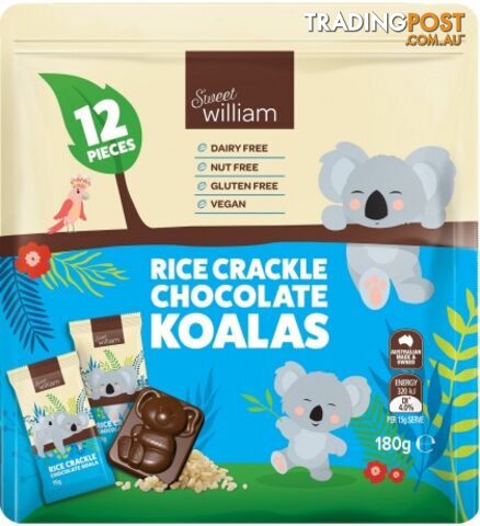 Sweet William Rice Crackle Chocolate Koalas  180g - Sweet William - 9311259423306