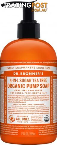 Dr Bronner's Organic Pump Soap Tea Tree 355ml - Dr Bronner's - 018787950036