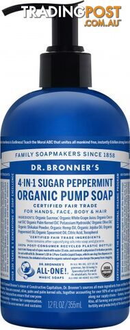 Dr Bronner's Organic Pump Soap Peppermint 355ml - Dr Bronner's - 018787950029