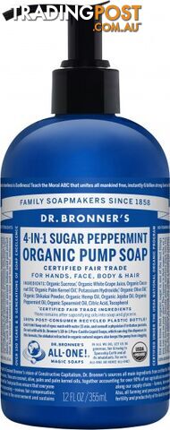 Dr Bronner's Organic Pump Soap Peppermint 355ml - Dr Bronner's - 018787950029