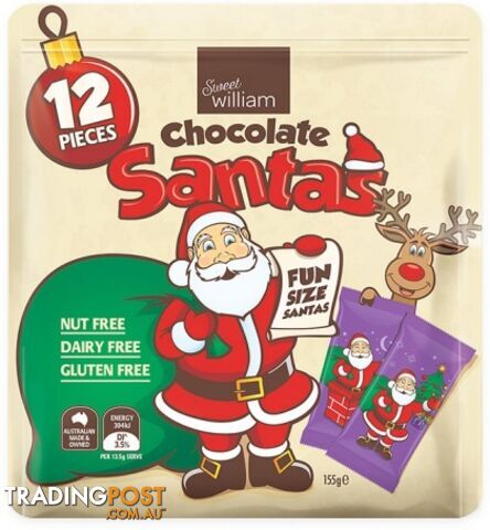 Sweet William Chocolate Xmas Santas 12 Multipack 155g - Sweet William -...