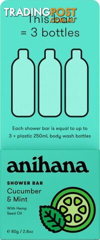 Anihana Solid Shower Bar Cucumber & Mint 80g - Anihana - 9421906696660