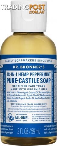 Dr Bronner's Pure Castile Liquid Soap Peppermint 59ml - Dr Bronner's - 018787775028