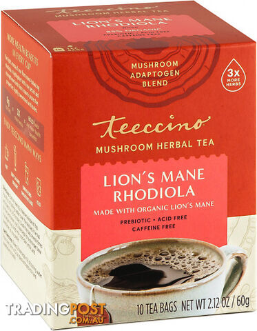Teeccino Lions Mane Rhodiola Mushroom Adaptogen 60g (10 Teabags) - Teeccino...