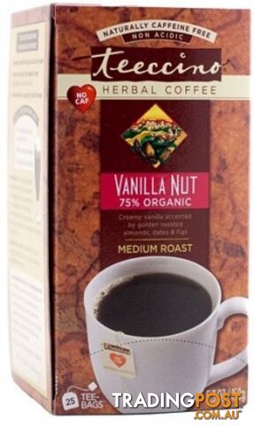 Teeccino Vanilla Nut Roasted Herbal Tea 25 Teabags - Teeccino Caffeine Free - 795239400119